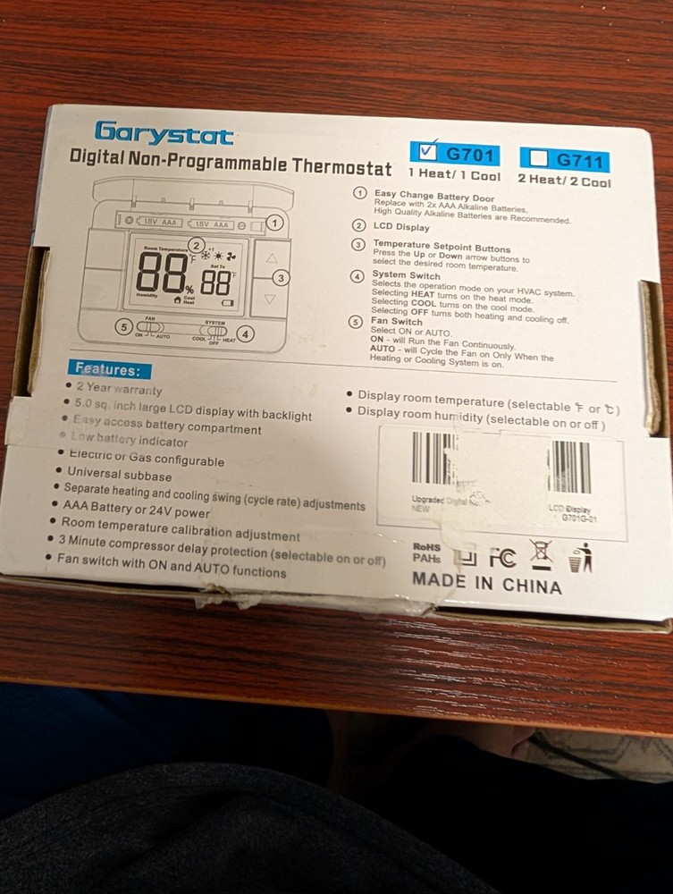 Garystat Single Stage Digital Non-Programable Thermostat G701 LCD New