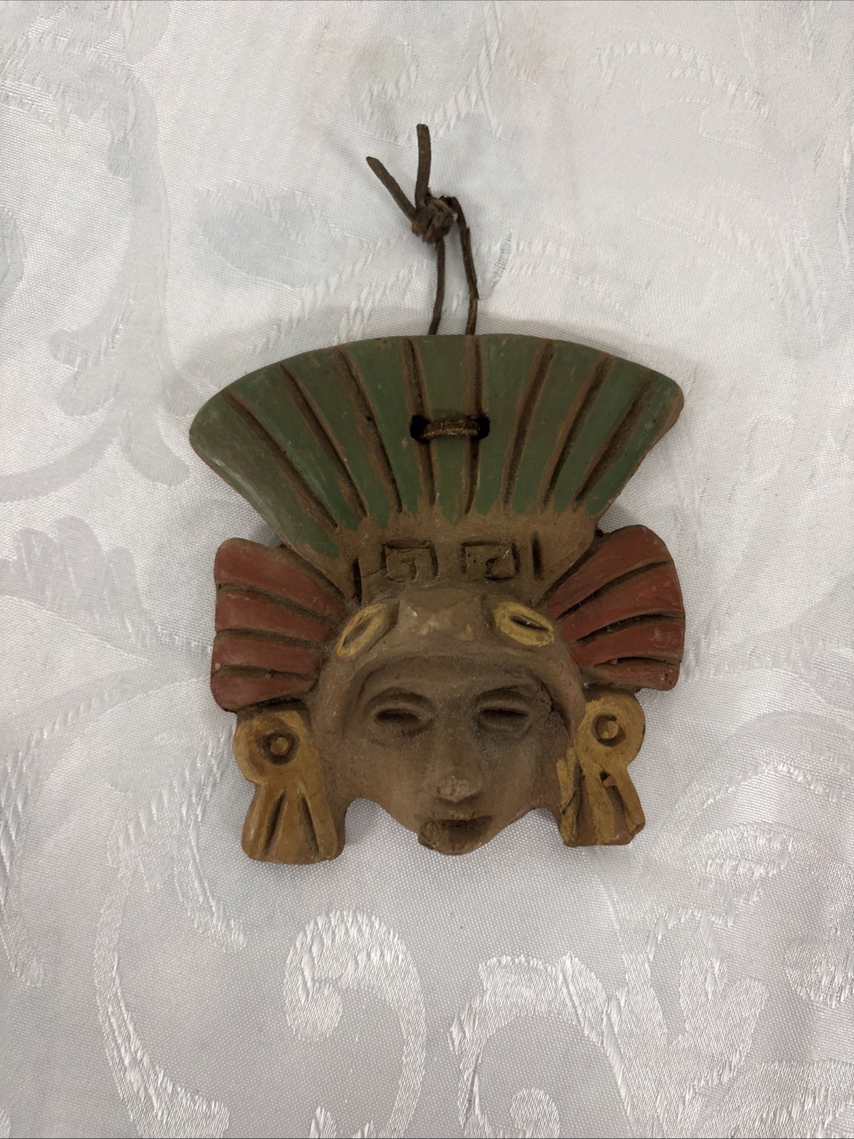 Vintage Aztec Mayan Mexican Clay Ceramic Mask Wall Hanging Art