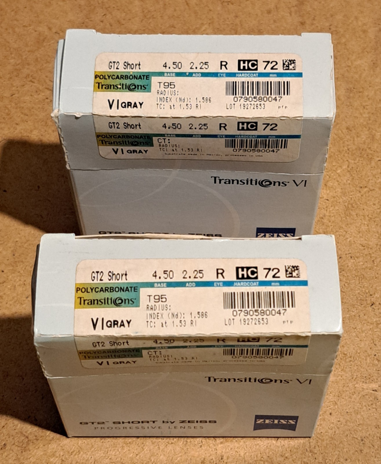 1 Pair Transitions VI GT2 Short Progressive Lenses By Zeiss Polycarbonate Blanks