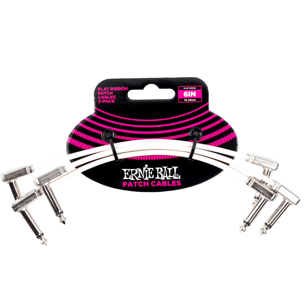 Ernie Ball 6385 Flat Ribbon Patch Cable 6in - White - 3 Pack 6"