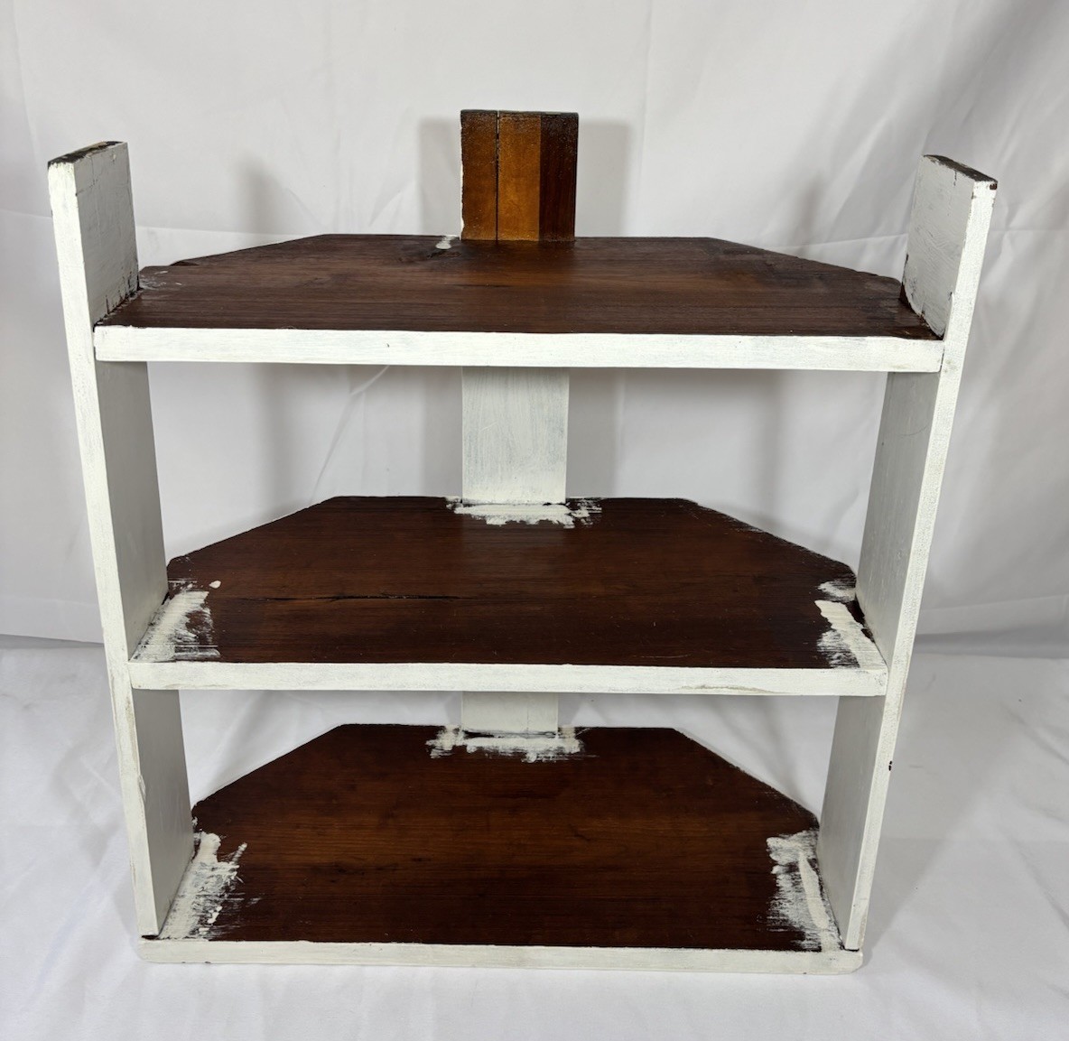 Antique Arts & Crafts Painted Wood 3 Tier Half Round Table Shelf Plant Stand