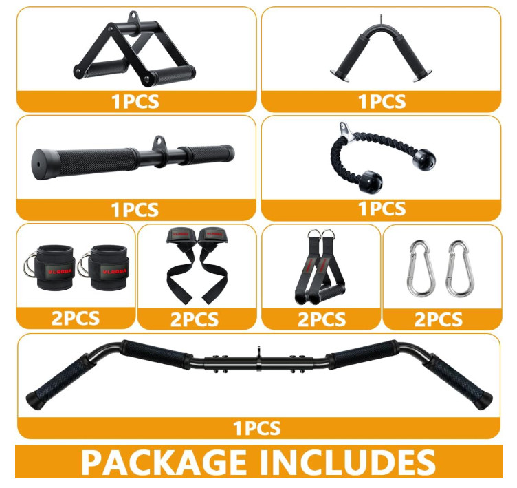 Gym Cable Attachments Set LAT Pull Down Triceps Bar Handle