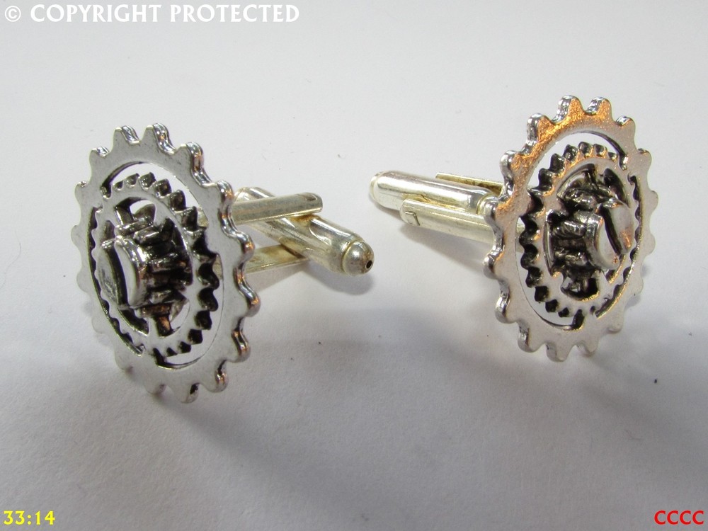 steampunk jewellery cufflinks silver coloured clockwork gearwheels/cogs #CL1