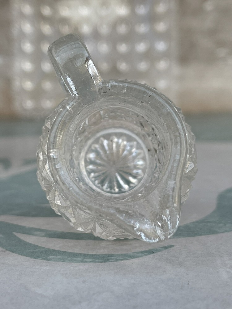 Wright/Smith Glass Daisy & Button Clear Square Plate Mini Pitcher 3 Toed Kettle