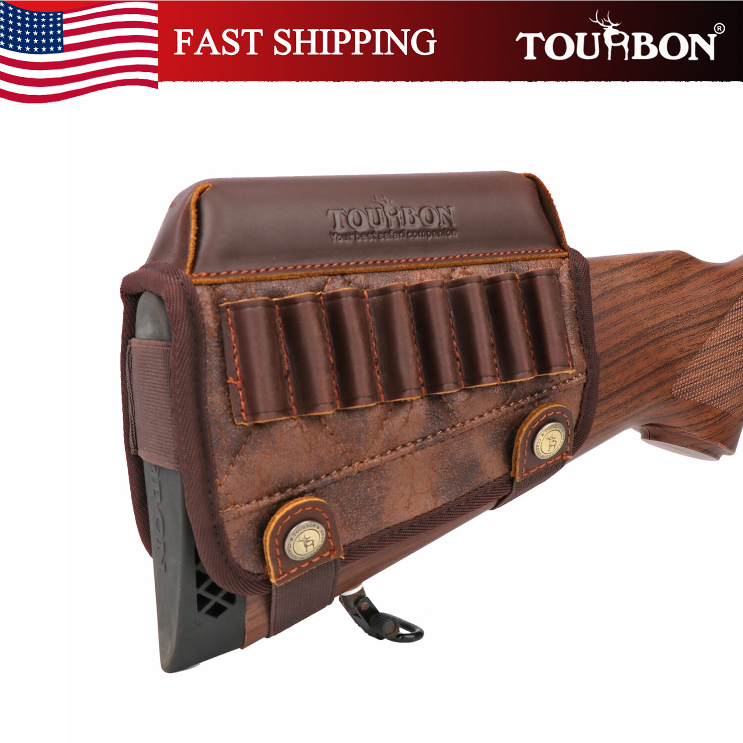 TOURBON PU Leather Cheek Riser Rest Rifle Buttstock Holder 308 WIN Ammo Carrier