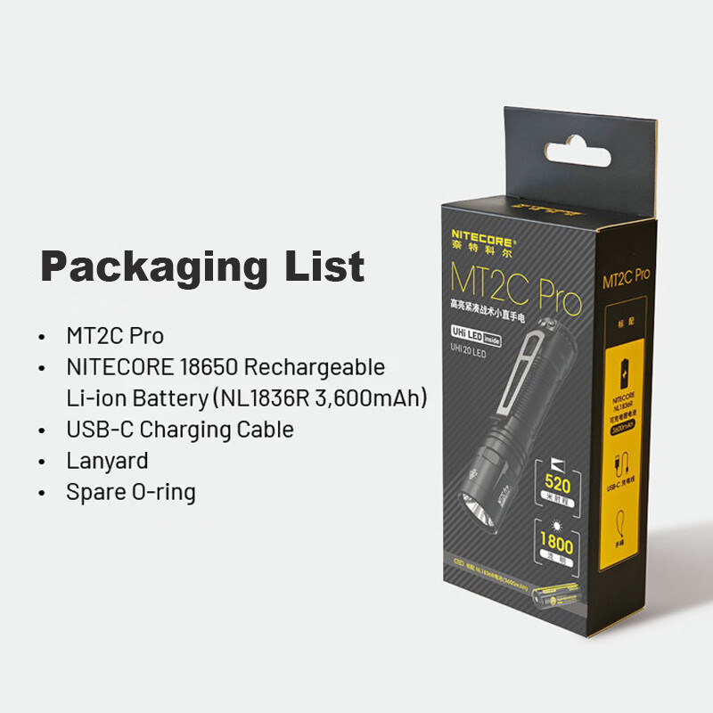 NITECORE MT2C Pro Tactical Flashlight UHi20 LED Inside Rechargeable Torch Light