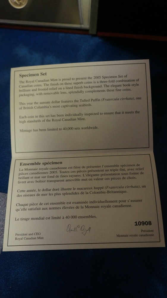 CANADA 2005 SPECIMEN SET - BOX & COA