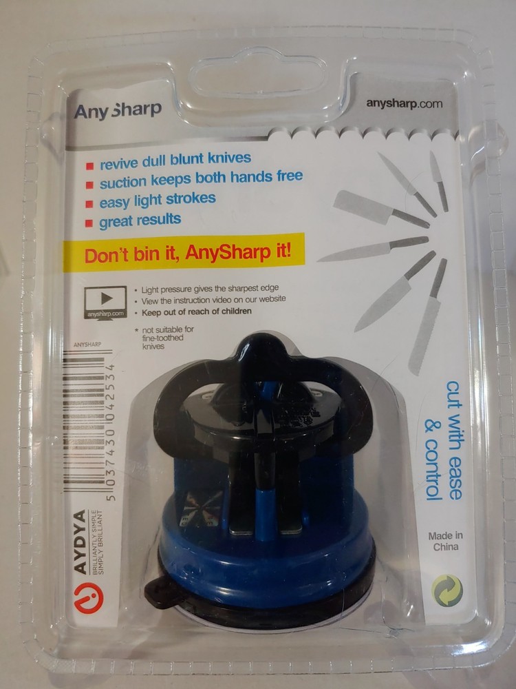 ANY SHARP KNIFE SHARPENER WITH SUCTION CUP GRIP, SHARPENS SERRATED KNIVES TOO