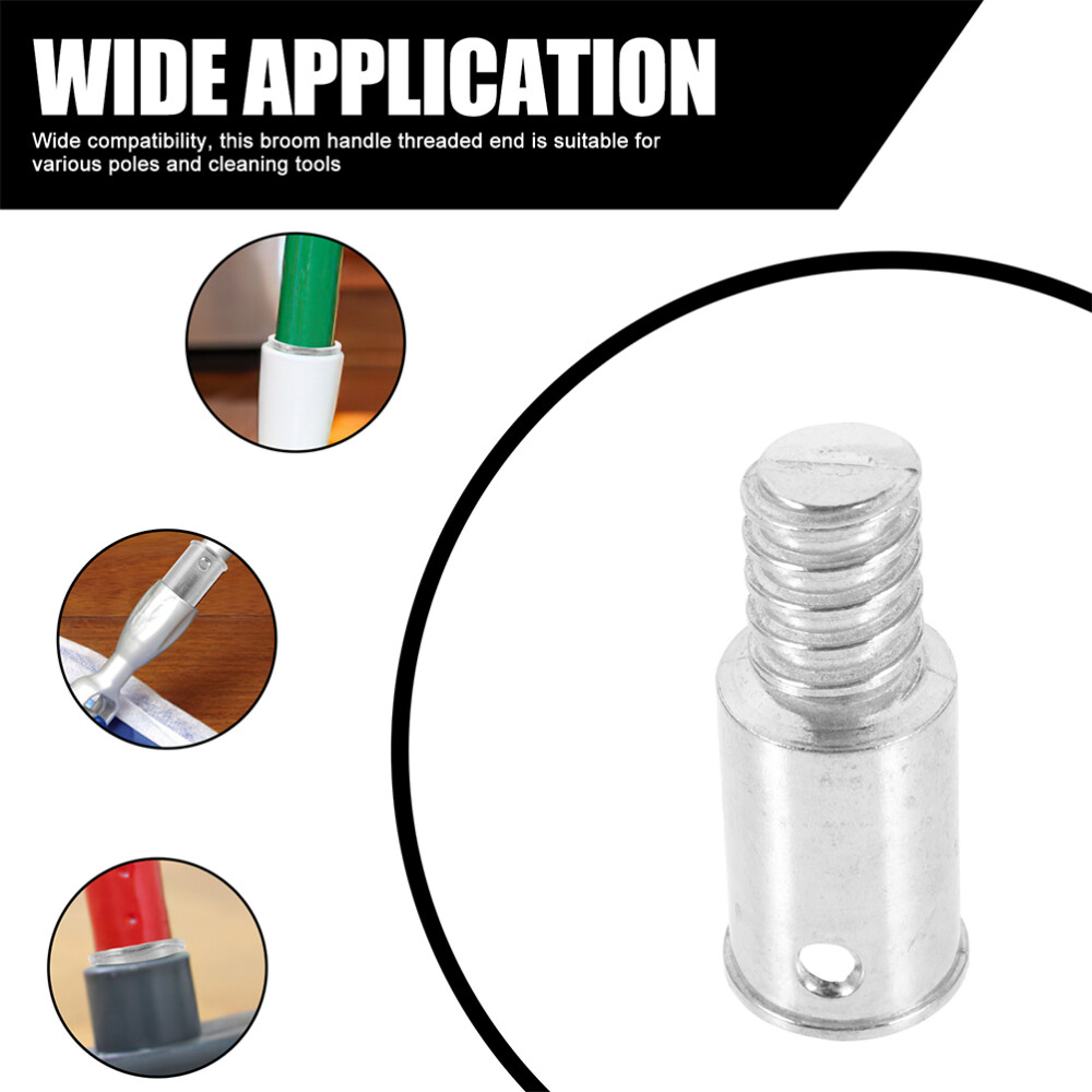 2pcs Broom Extension Pole Adapter Tips Metal Threaded Handle Tips End Adapter