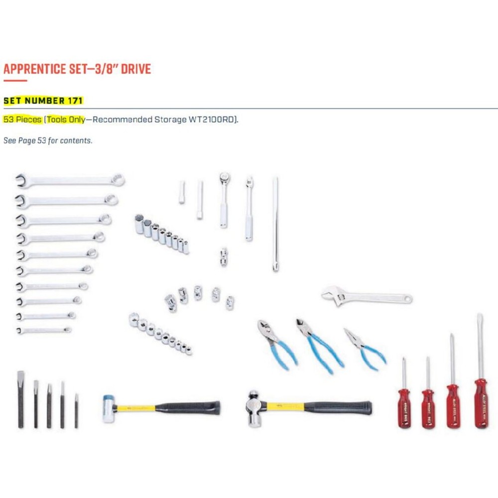 Wright Tool 171 Apprentice Tool Set, 53-Pieces Tools Only