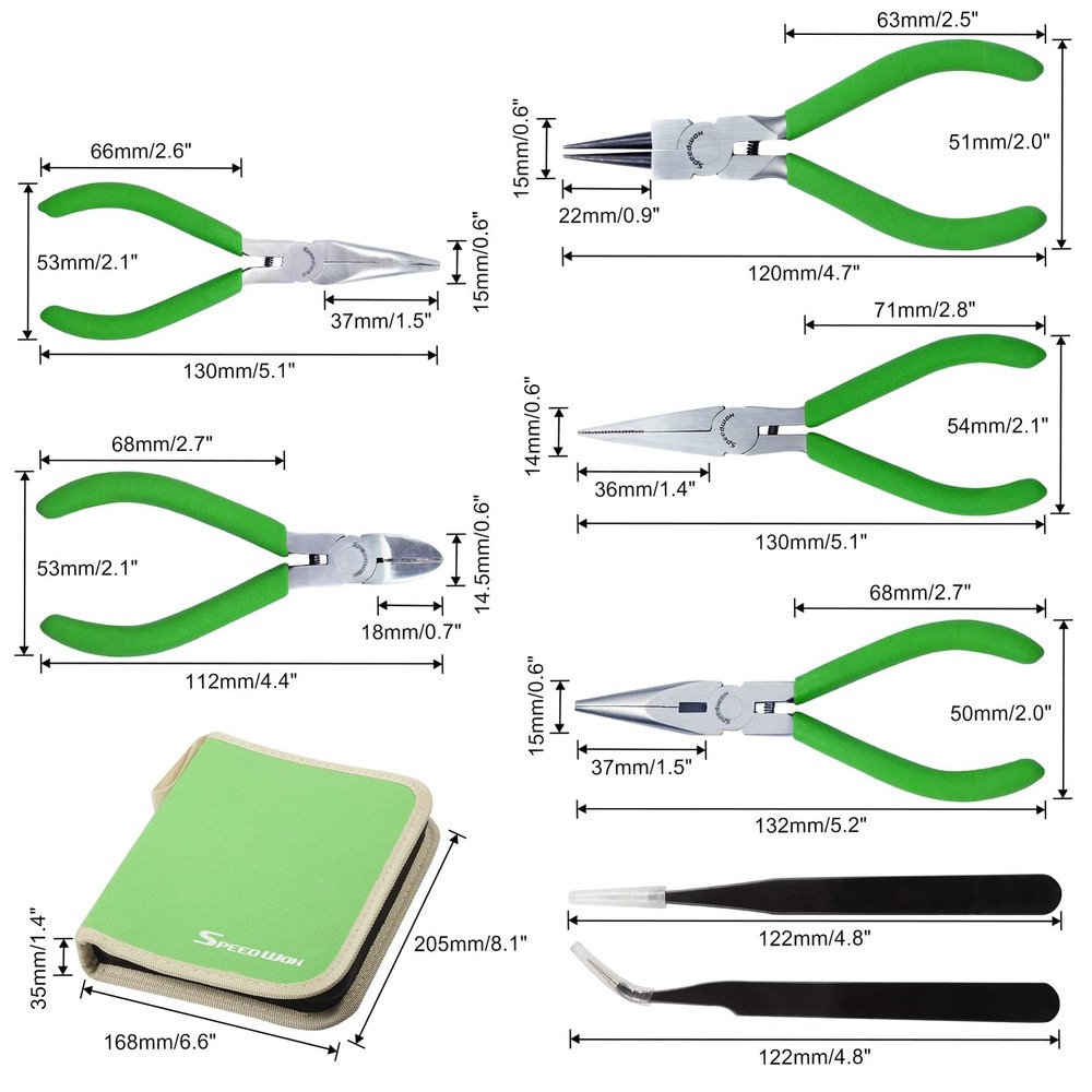 Mini Pliers Set with Case - 5pcs Including Flat, Round, Bent, Diagonal, Long ...