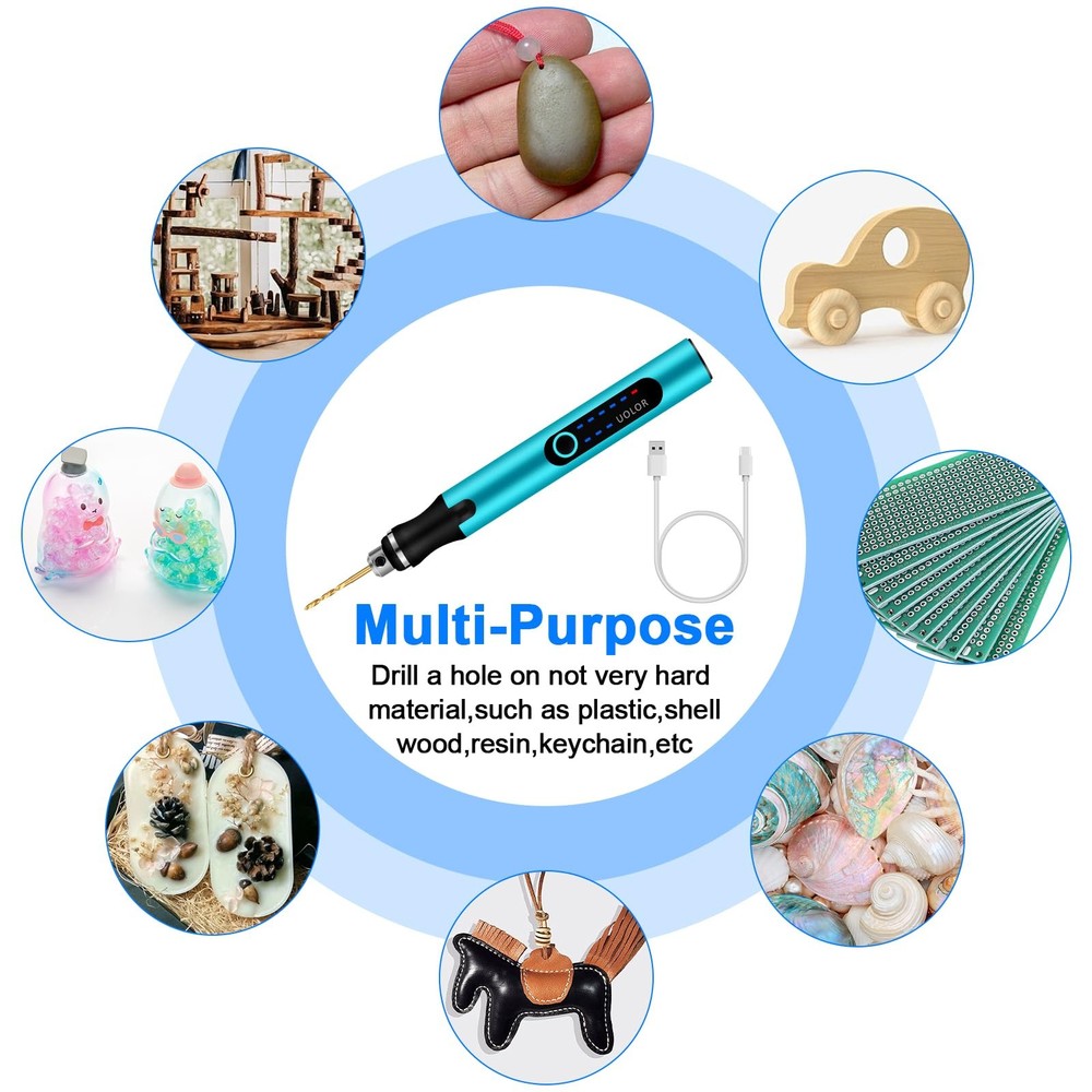 Uolor 3-Speed Cordless Mini Drill Set, Blue Pen
