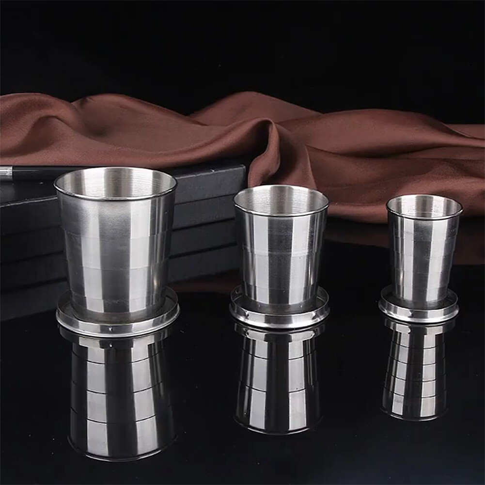 US 3-6 Pack Stainless Steel Portable Camping Travel Folding Collapsible Cups