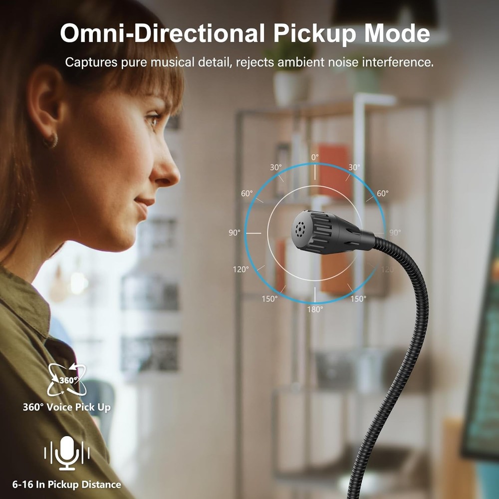 Plug & Play USB Computer Microphone, Flexible Gooseneck & Mute Button LED – De