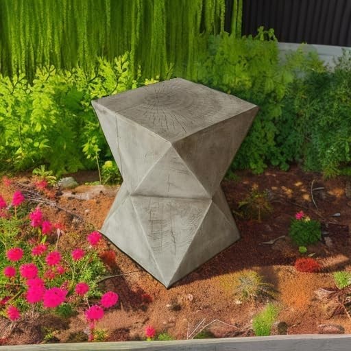 Stylish Light Gray Concrete Side Table with Abstract Design - No Assembly Needed