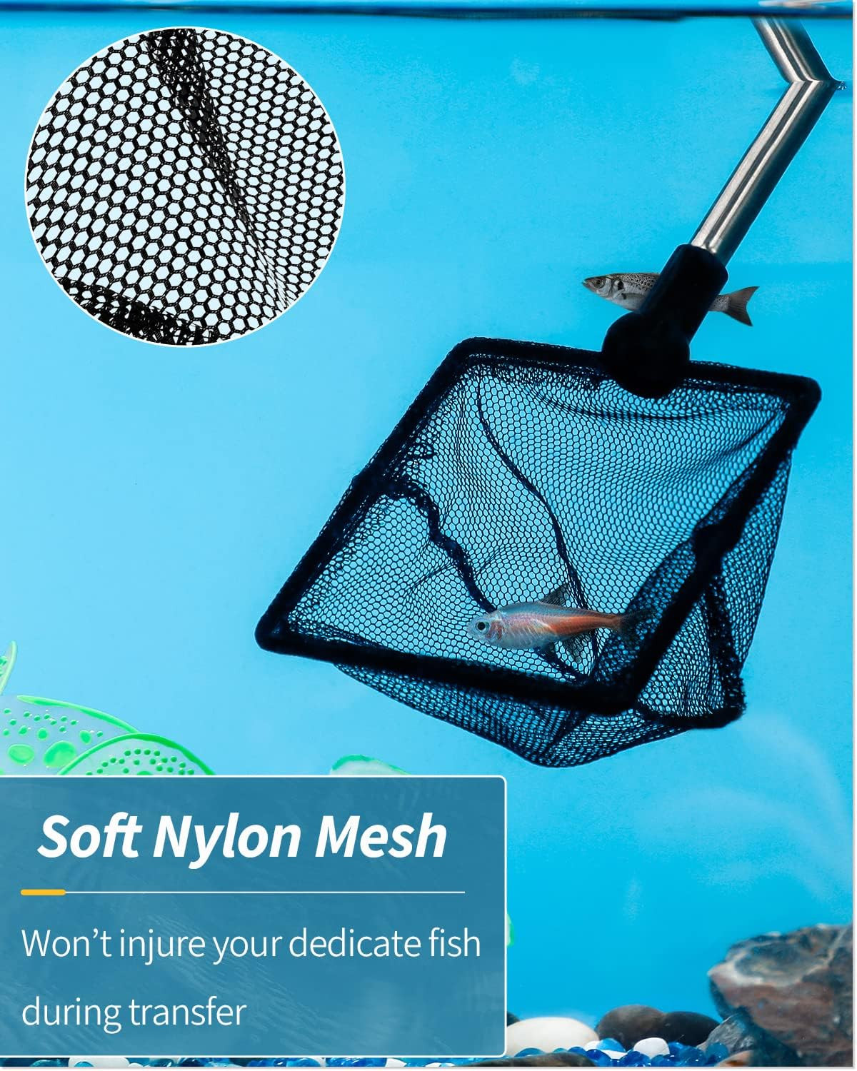 Aquarium Fish Net Small Fine Mesh with Extendable Handle for Betta Shrimp Tanks