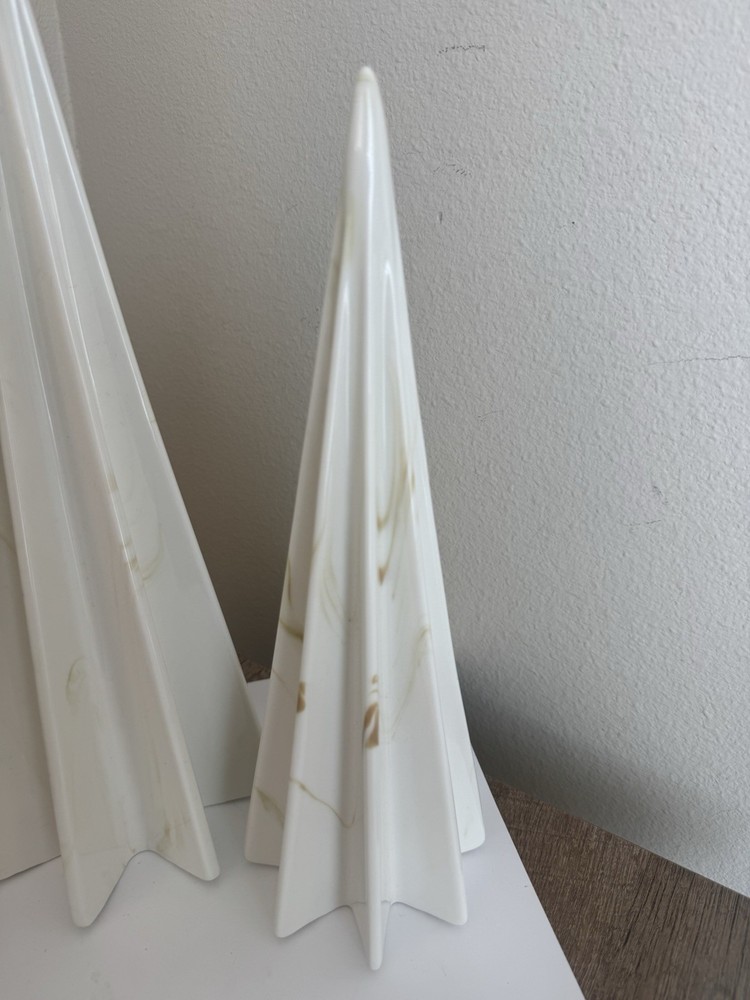 Threshold White Marbled Ceramic Tabletop Christmas Trees Set Of 2