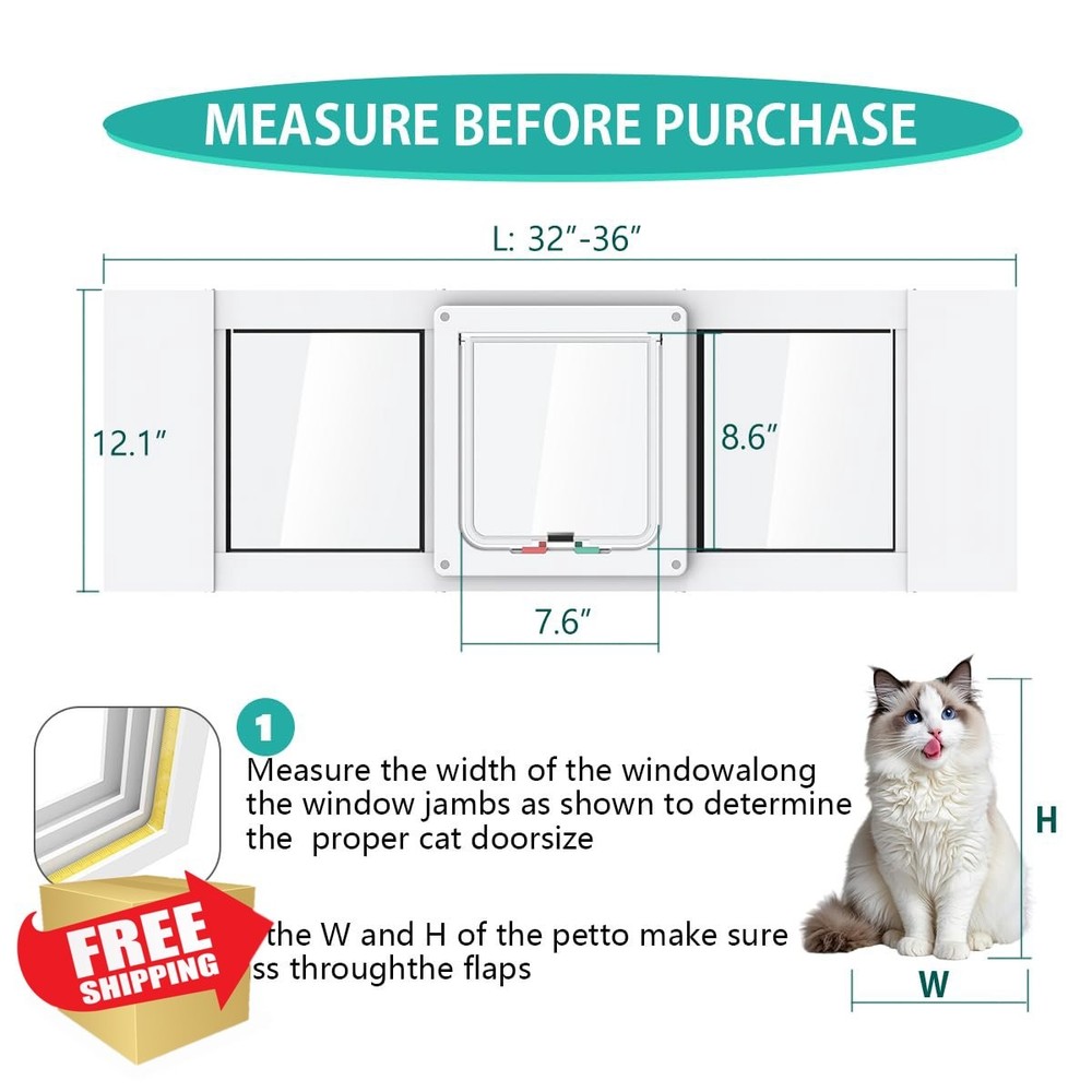 Aluminum Cat Door for Window, 32"-36" Width, Quick-Fit