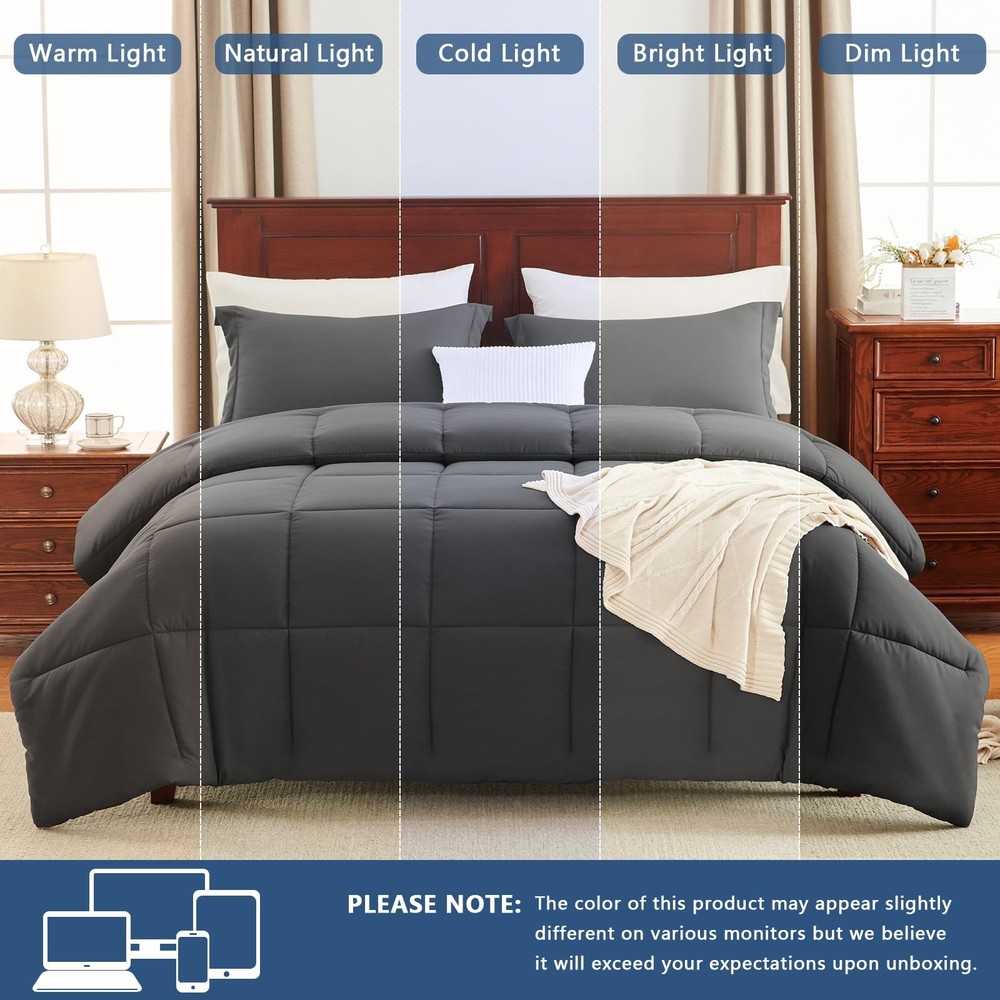 CozyLux King Size Comforter Set - Dark Grey King,