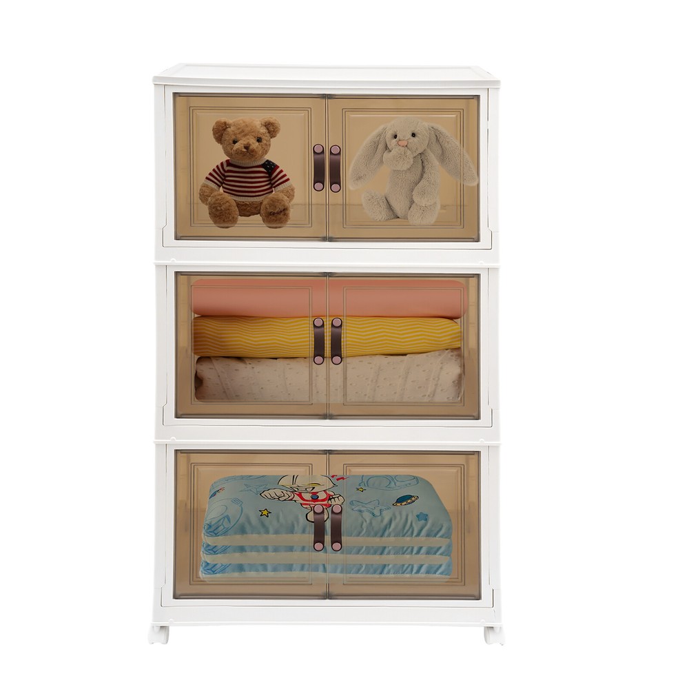 3PCS Foldable Storage Cabinets, Stackable Storage Containers w/ Wheels