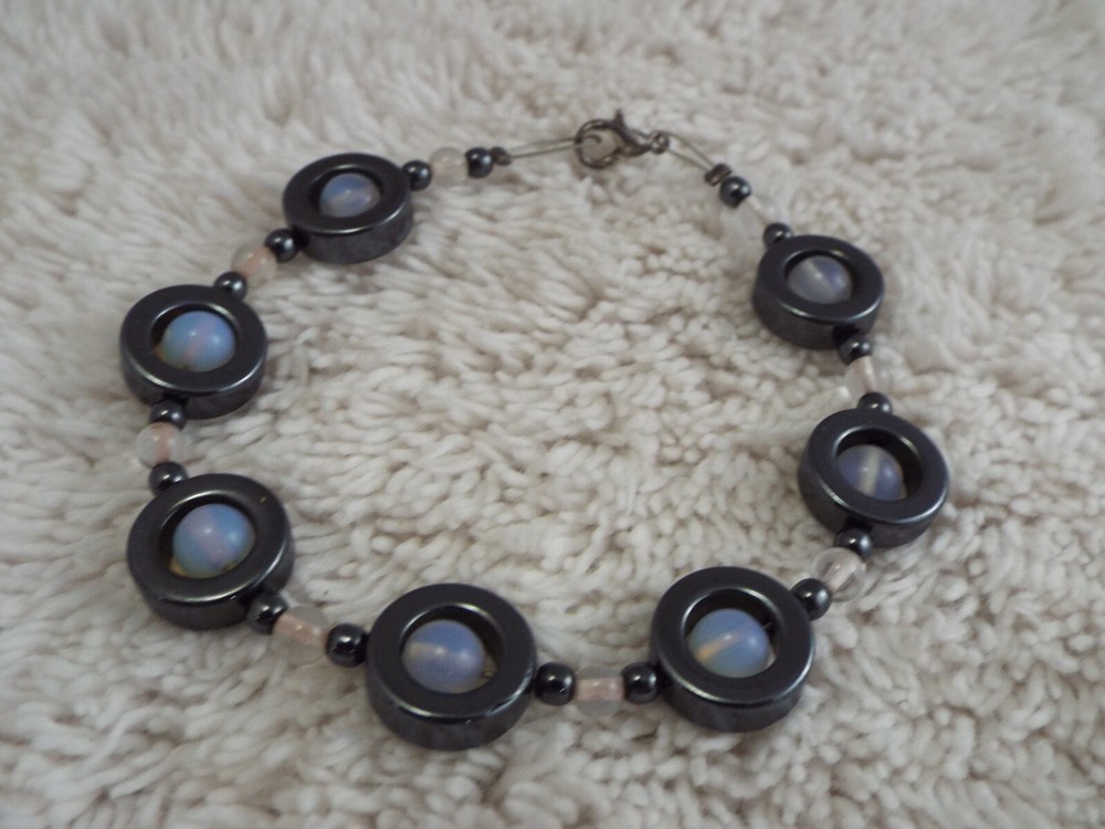 Hematite Opaque Glass Bead Bracelet (C70)