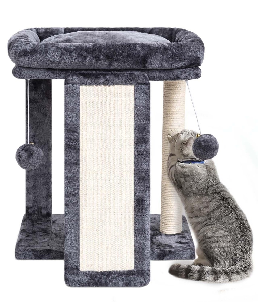 Small Cat Tree with Perch, Cat Scratching Board for Indoor Cats, Scratching P...