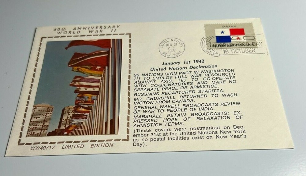 WWII 40th Anniversary United Nations declaration Commemorative cover ltd edition