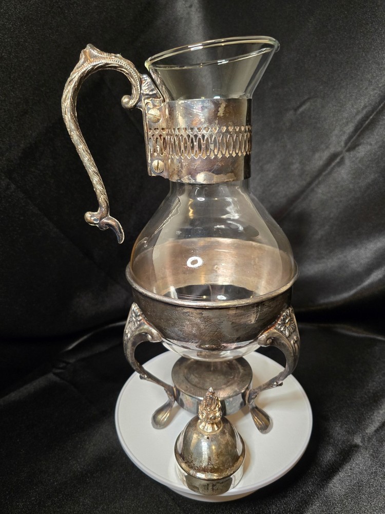 Vintage Raimond Silver Plate Coffee Tea Glass Carafe Holder & Footed Base