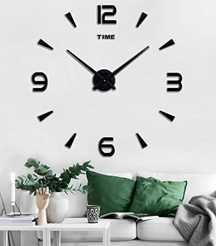 Large DIY Wall Clock Kit, 3D Frameless Wall Clock with Mirror Number Black