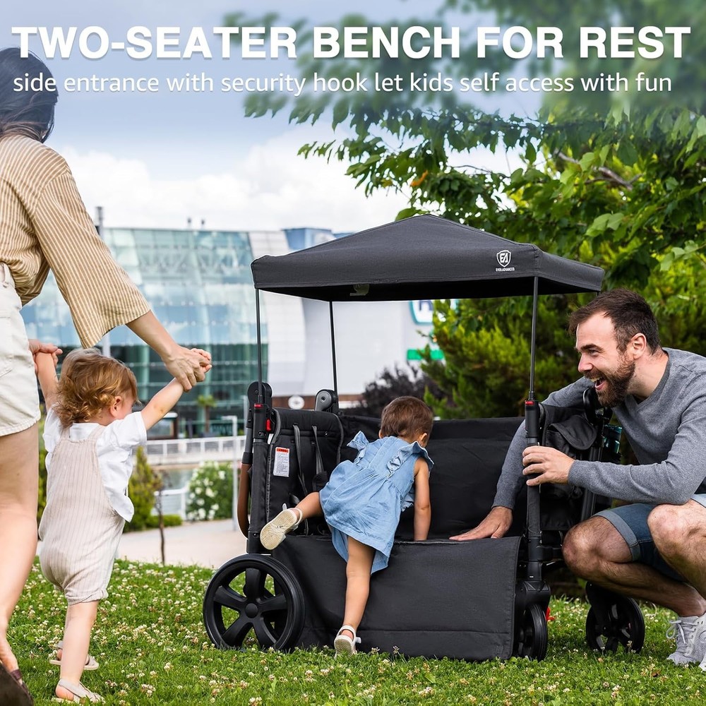 EVER ADVANCED Side-Unzip Stroller Wagon for 2 Kids Double All Terrain Push Pull