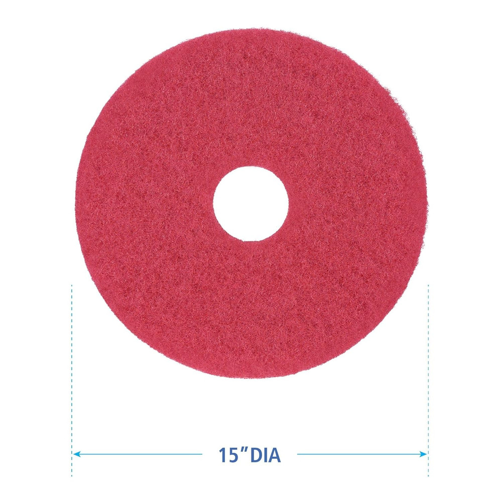 Buffing Floor Pads, 15" Diameter, Red, 5/Carton