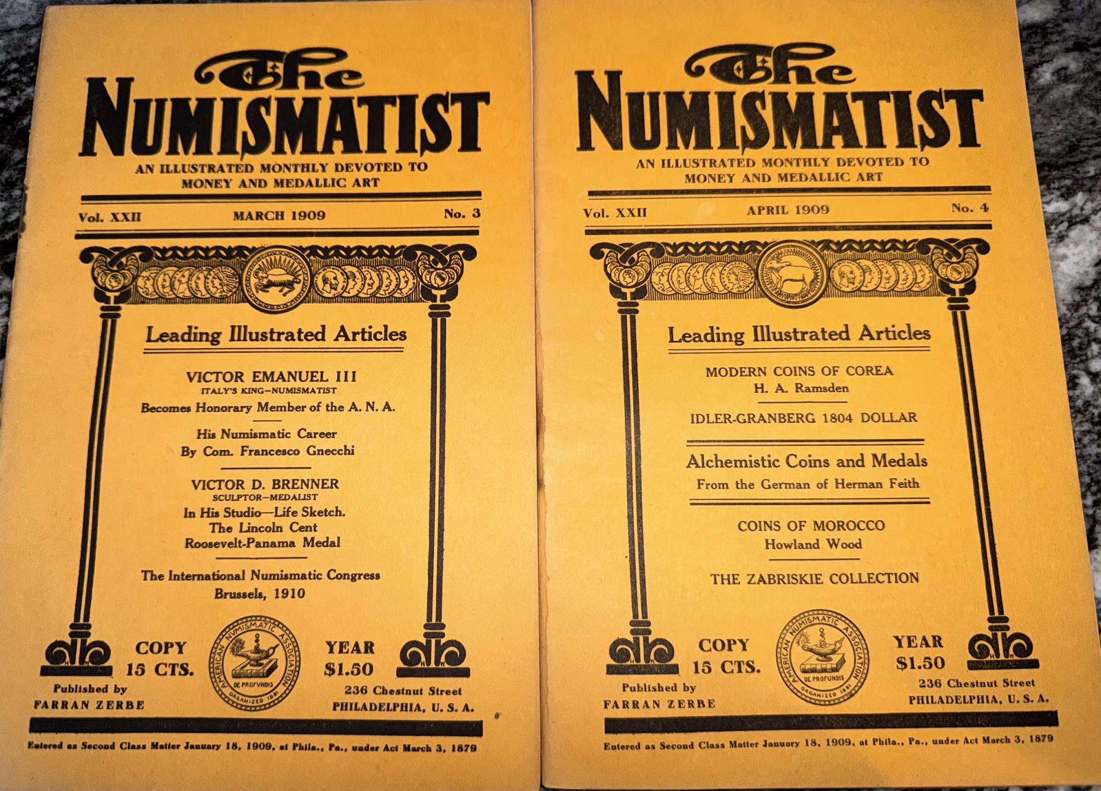 The Numismatist January 1909 Volumes Three & Four Magazine