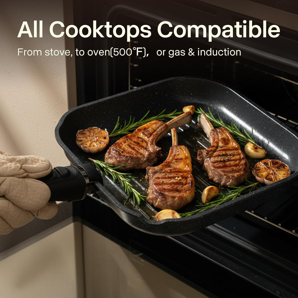 21 PCS Non-Stick Ceramic Cookware Set, Stackable & Portable, Black