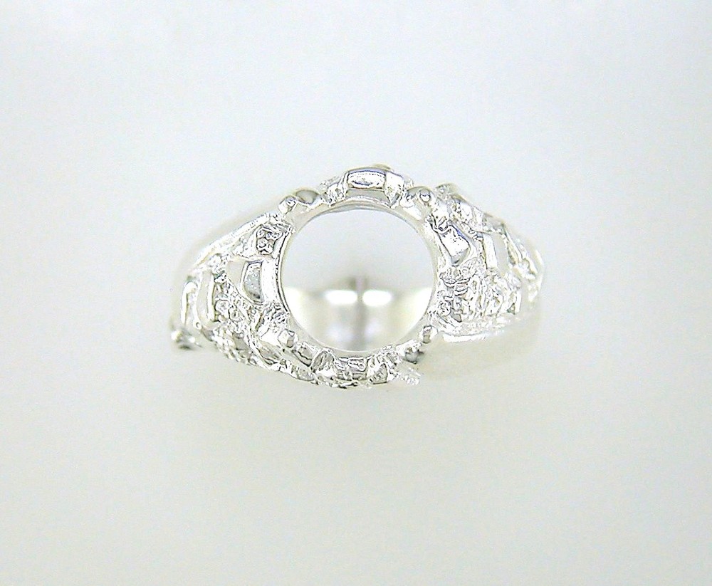 Mens Round Swirl Nugget Ring Setting Sterling Silver