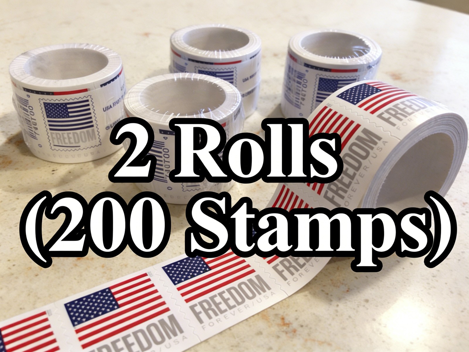 2 Rolls (200 Stamps) USPS Postage Coils of 100 - Sealed, MNH U.S. Flag Design