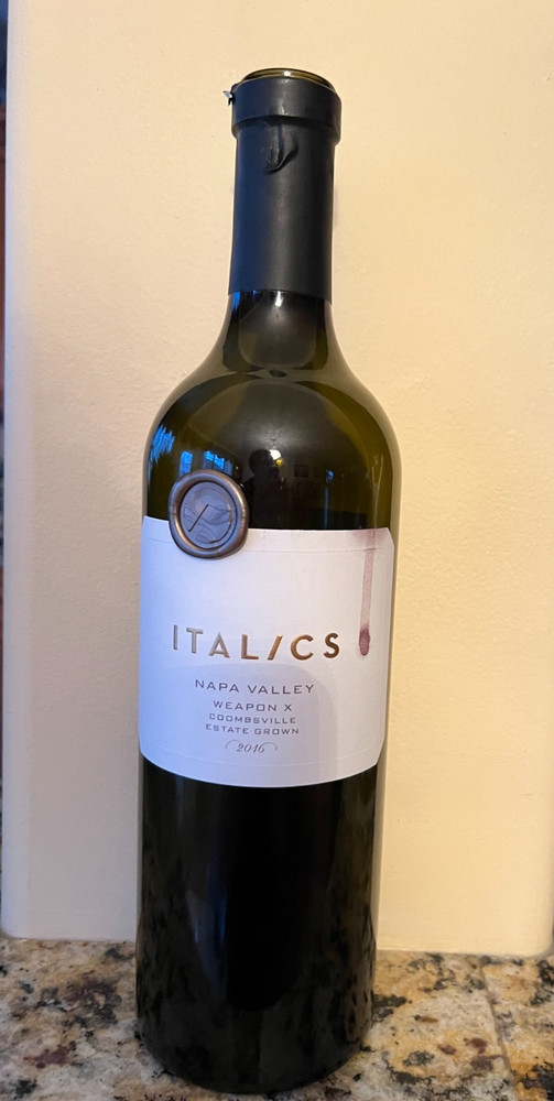 ITALICS 2016 Winegrovers Weapon x Red Wine empty bottle 750ml