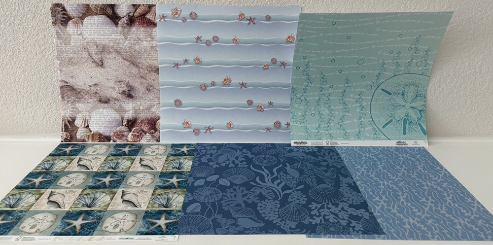OCEAN, NAUTICAL, SHELLS - 12" x 12" Scrapbook, 5 Single/1 Double-Sided Sheets