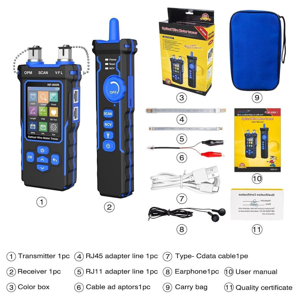 Multi-Function Blue Ethernet Tester - Visual Fault Locator & Non-Contact Voltage