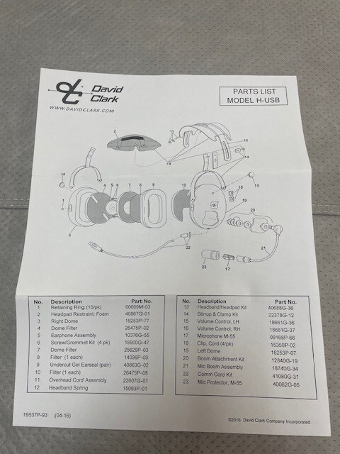 David Clark Computer Compatible Headset - USB plug. Model H-USB