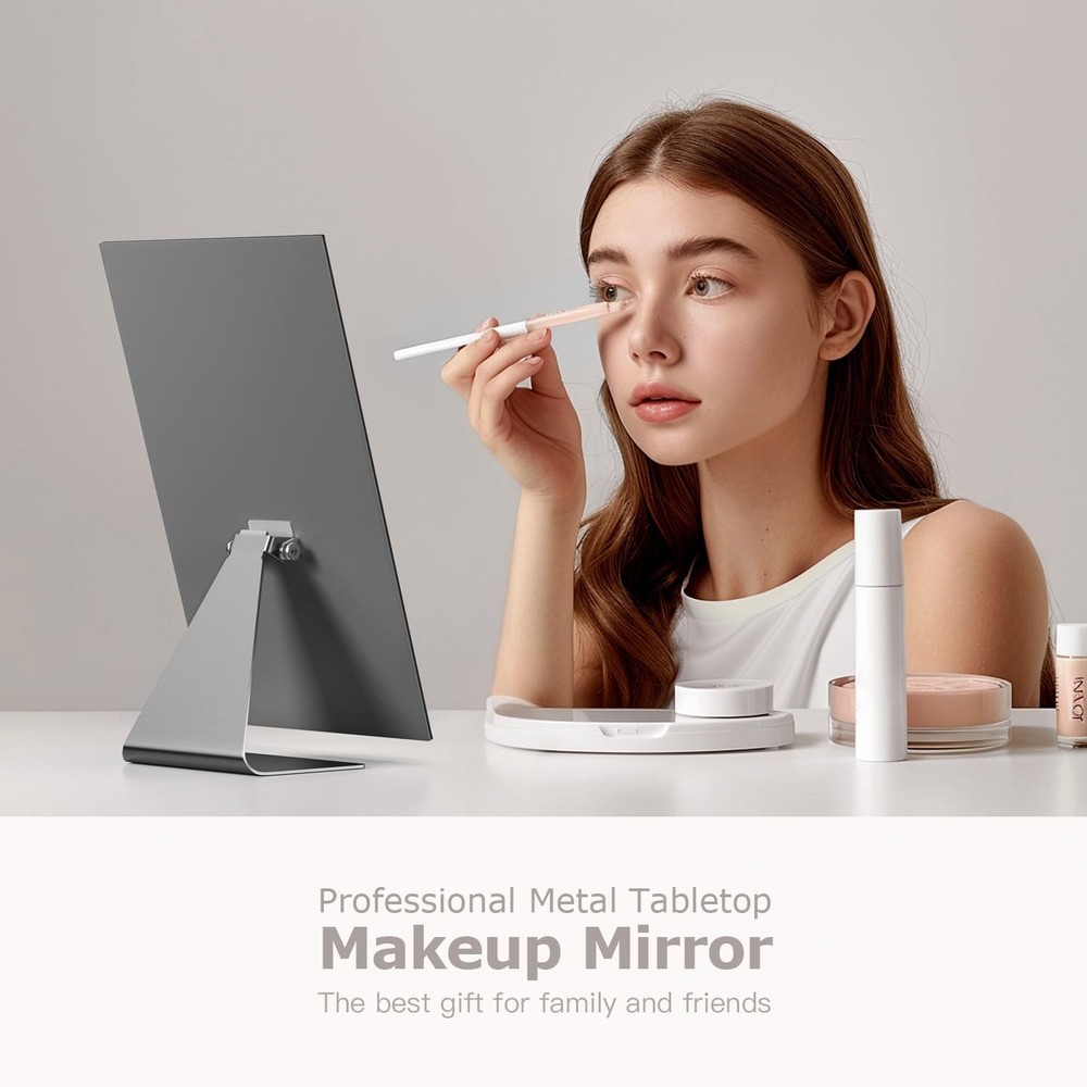 Rectangular -Standing Makeup Mirror, Frameless 1X Vanity Mirror with Adjustab...