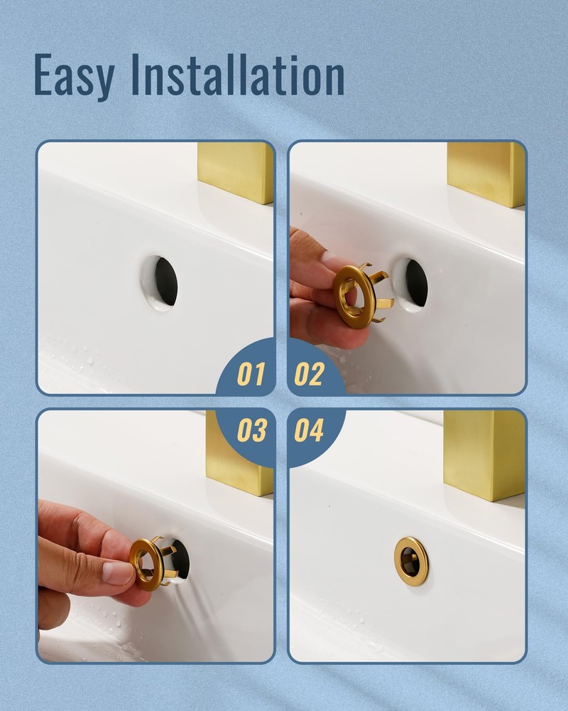 Sink Overflow Ring Brushed Gold: ARCORA 2 Pack Solid Gold-2