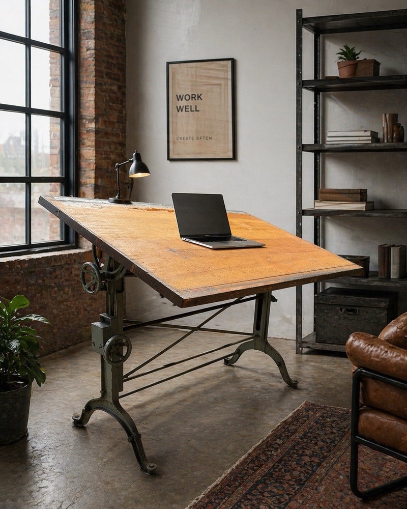 1920s Post Industrial Adjustable Easel Drafting Table Office Study Artist art