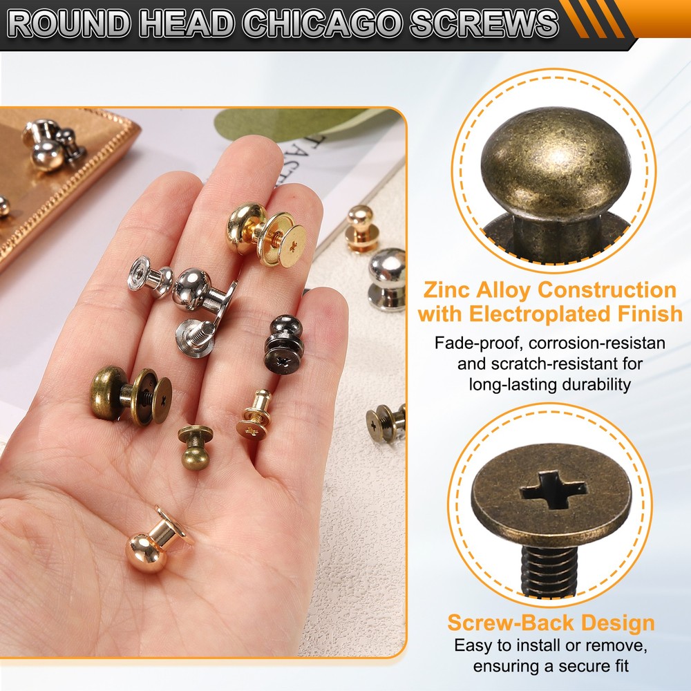 20Set Round Head Button Stud Screw 7mm Chicago Screws Button Rivets Bronze