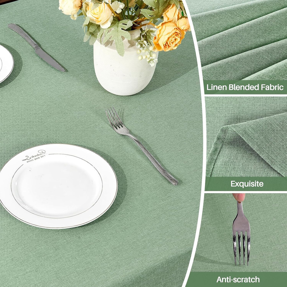 Textured Linen Table Cloth for Rectangle Tables - Sage Green Tablecloths Rectang