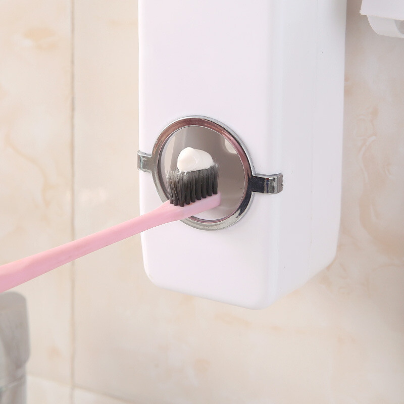 Automatic Toothpaste Dispenser + 5 Toothbrush Holder Set Wall Mount Stand 2 Sets