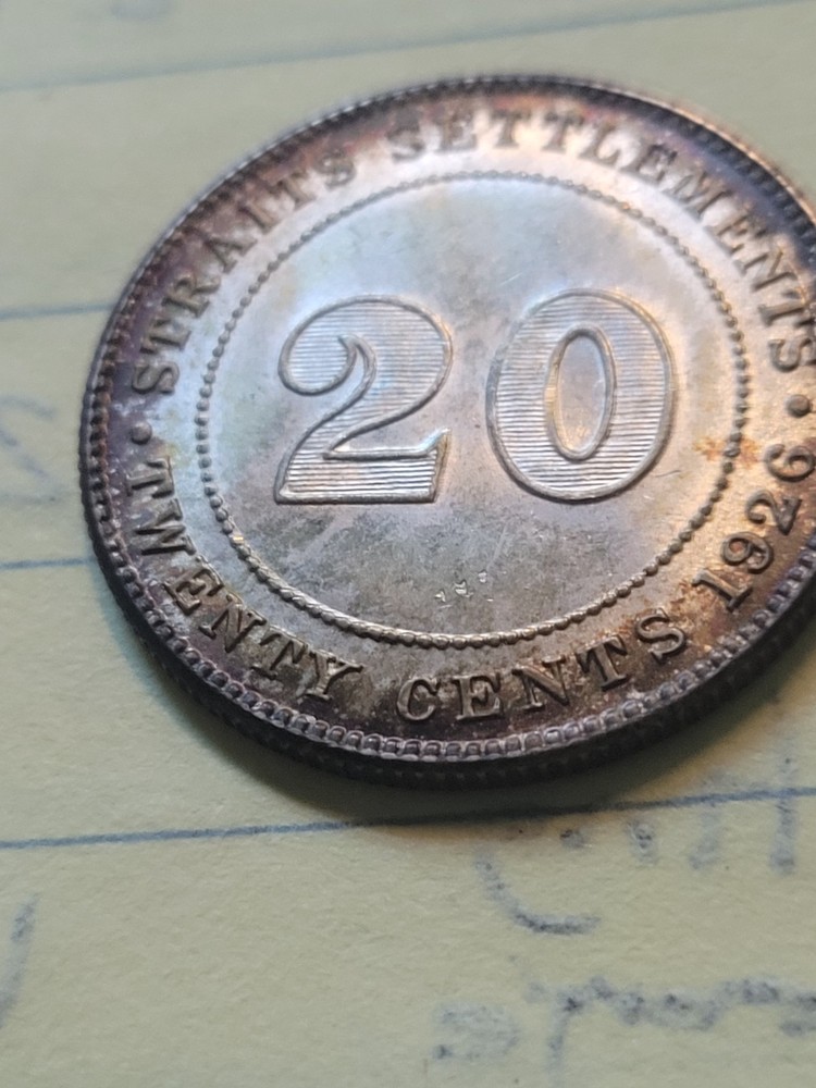 1926 Straits Settlements 20 Cent Coin (MS)