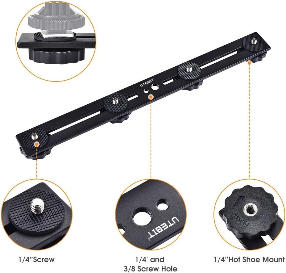 UTEBIT 11 Inch Flash Bracket, Long Dual Camera Mount Flash Bracket Extension Bar