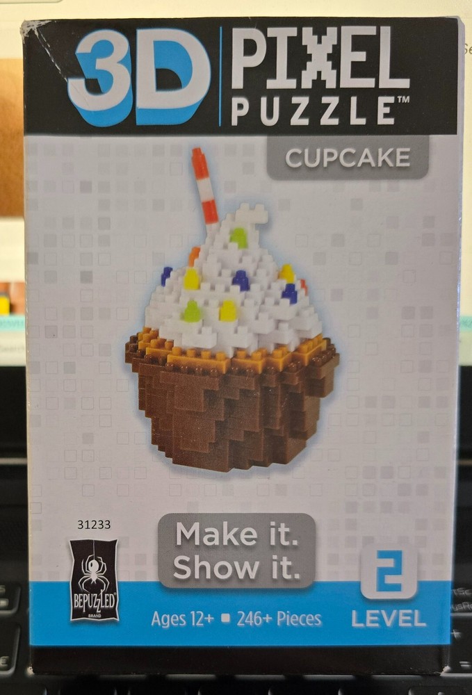 3D Pixel Puzzle Cupcake Activity Kit BePuzzled 246+ Piece Set Level 2 Sealed