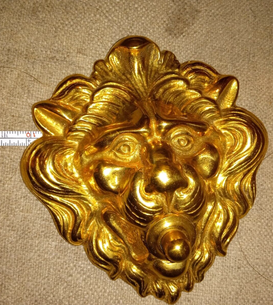 Solid Bright Brass Lion Head Push Button Doorbell w/ address / name Plate