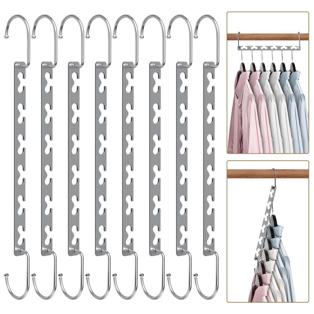 Space Saving Hangers Clothes 8 Pack Sturdy Metal Wardrobe Organizer Magic Hook